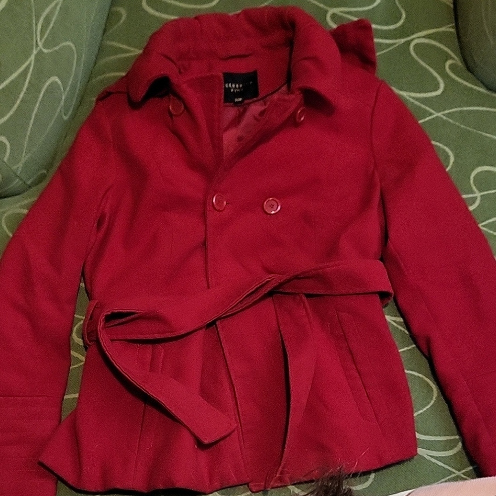 Celebrity Pink Red Pea Coat with Belt